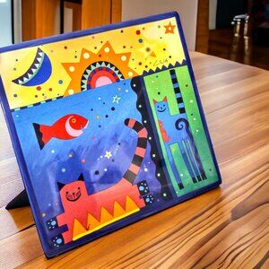 Milson & Louis vintage folk cats decorative ceramic plate original art by Cilia